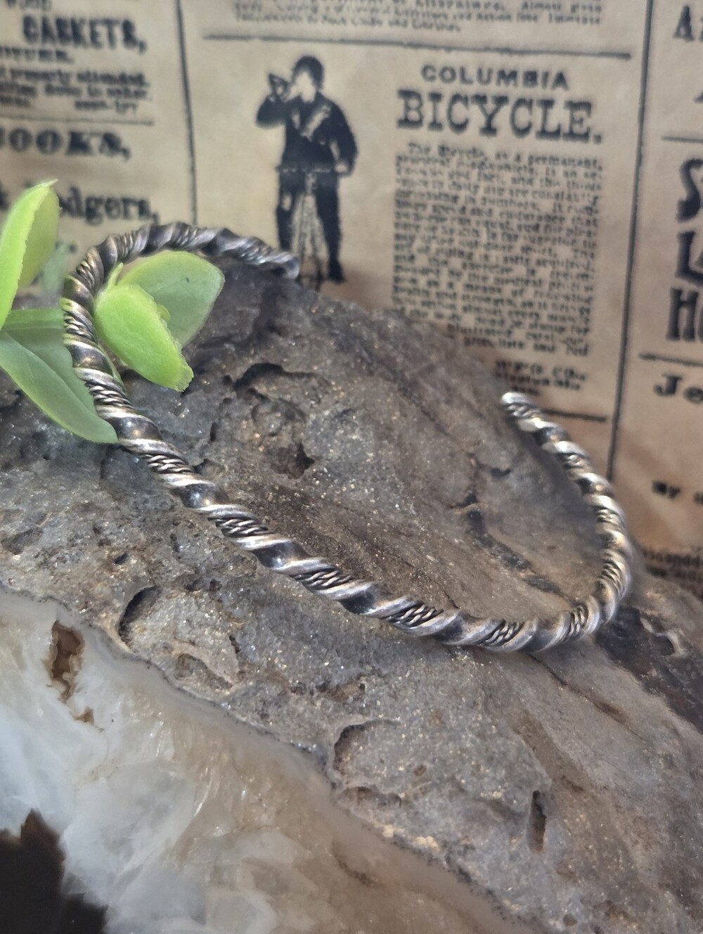 Vintage Sterling silver twisted hammered handmade bangle bracelet